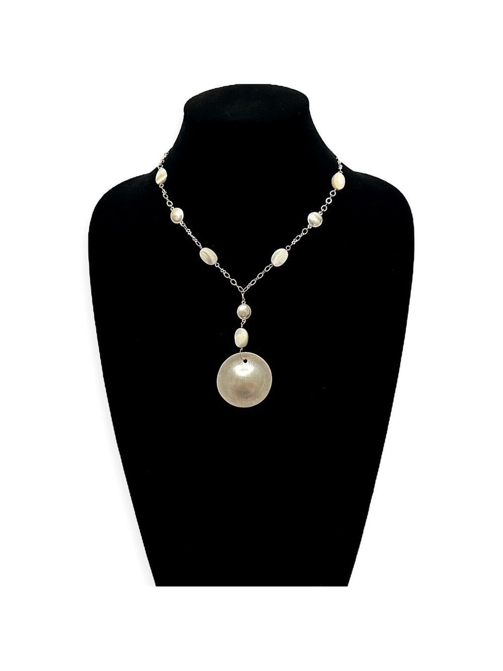 WHBM | White Pearlized Bead &  Silver-Tone Pendant Necklace | NWOT